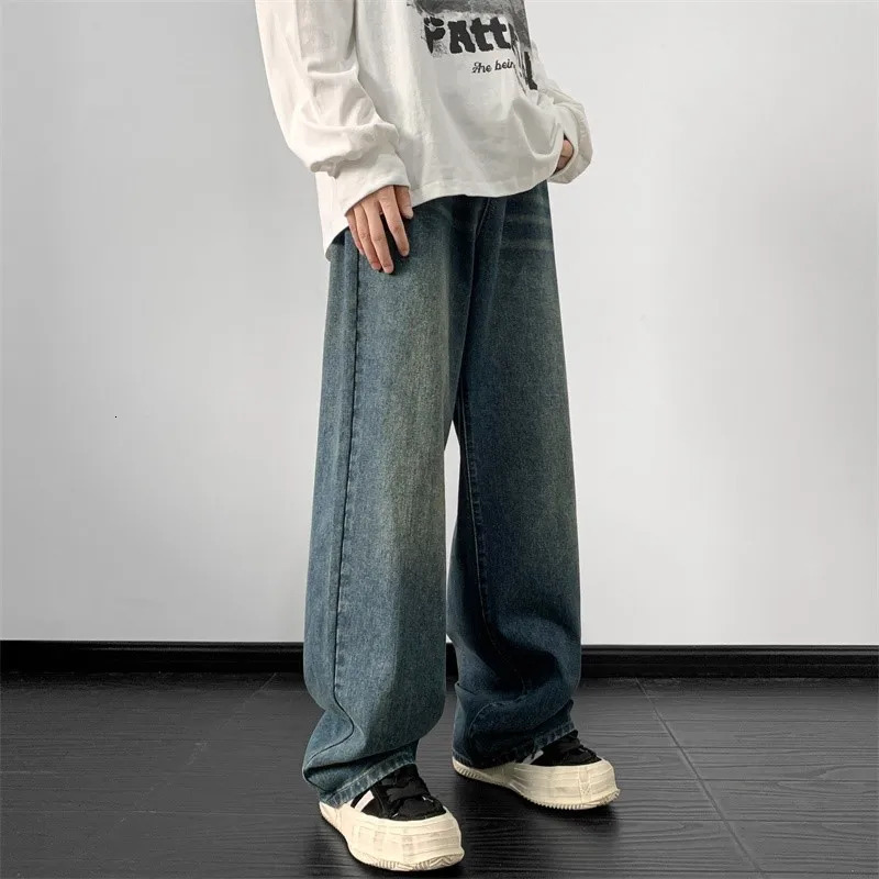 Jeans men Wide Leg Male Loose Straight Denim Pants 2024 Autumn Harajuku Vintage Blue Jean Trouser Streetwear Clothes 241024