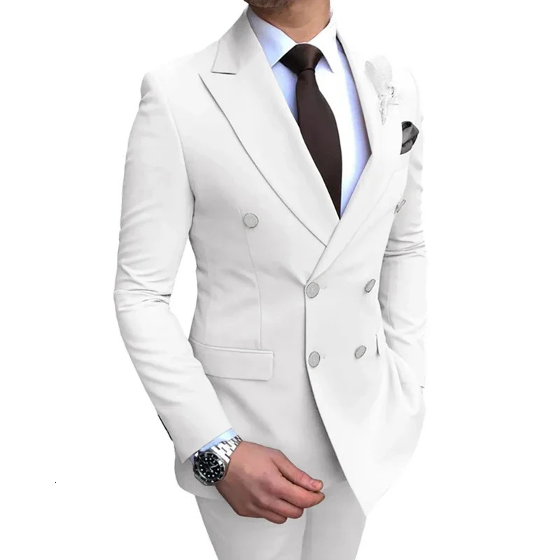 2023 Wedding Suits Men Business Fashion 2 Piece Set Slim Jacket Dress Blazers Coat Pants Trousers Solid Color Double Breasted 241031