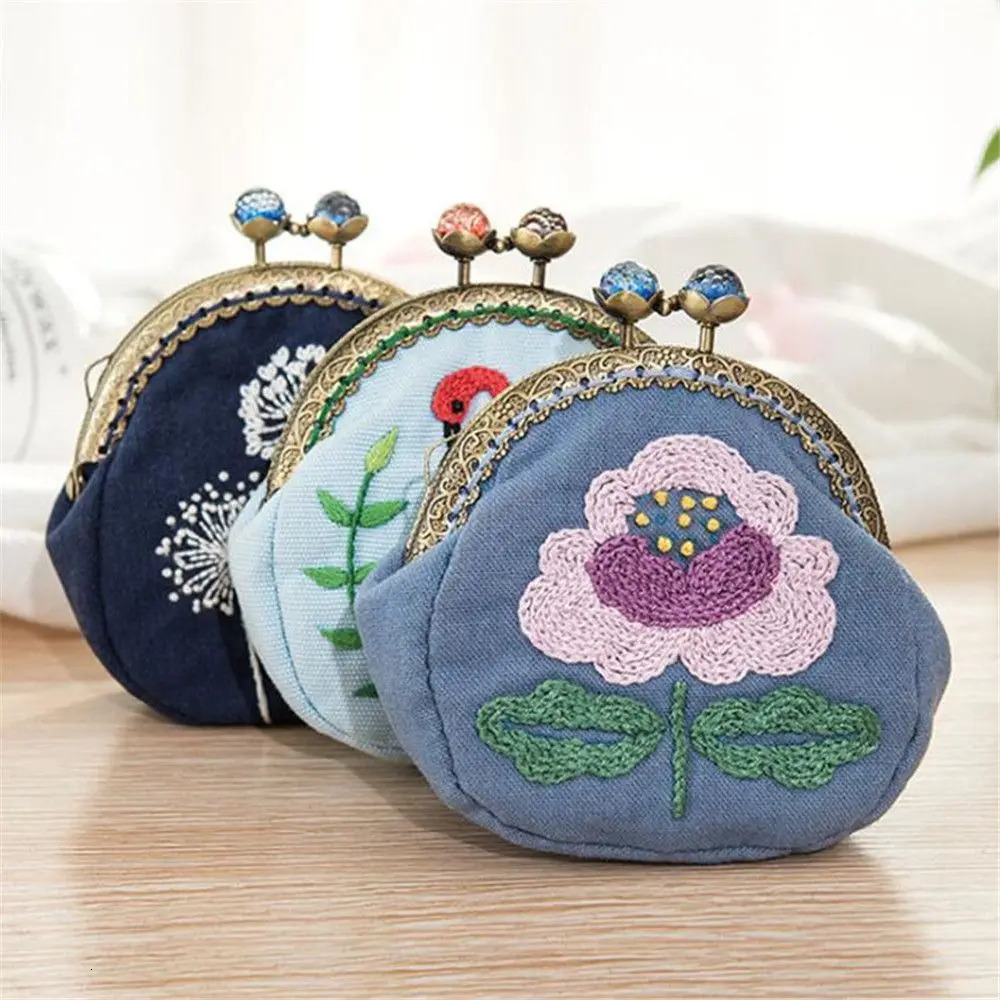 Flower Patterns Coin Purse Wallet Embroidery Starter Kit MultiColor Cross Stitch Needlework DIY Crafts Handmade Bag Accessories 241029