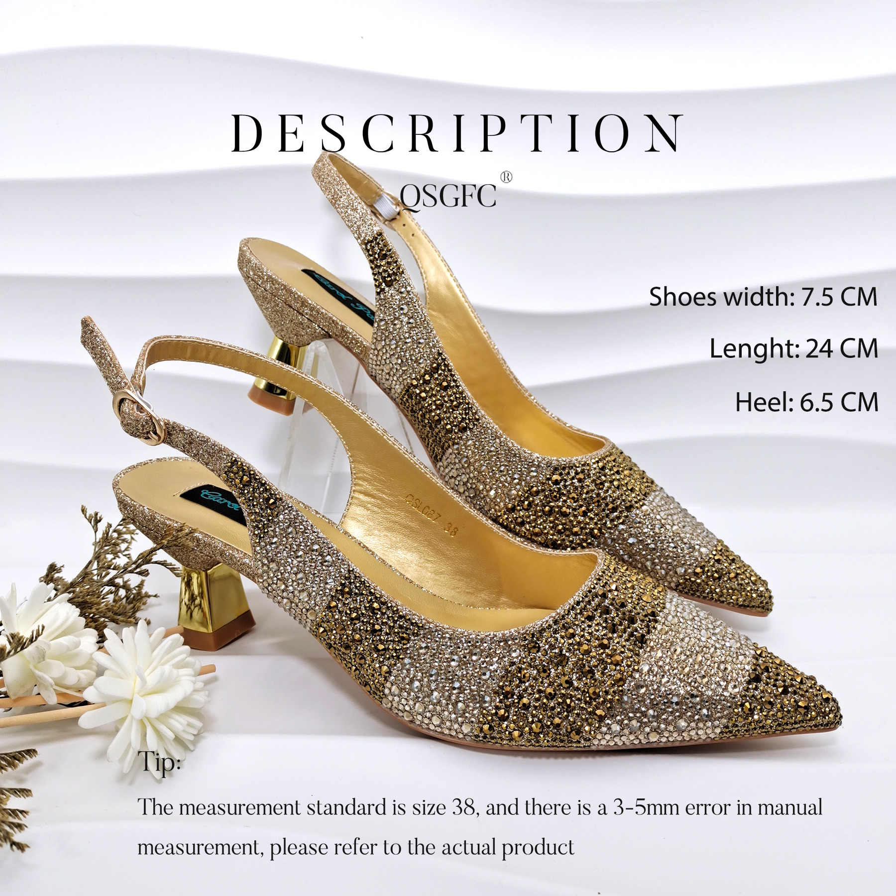 QSGFC INS 2024 Gold Color Elegant Women And Set Hollow Rhies High Heels Wedges Shoes Matching Bag 241110