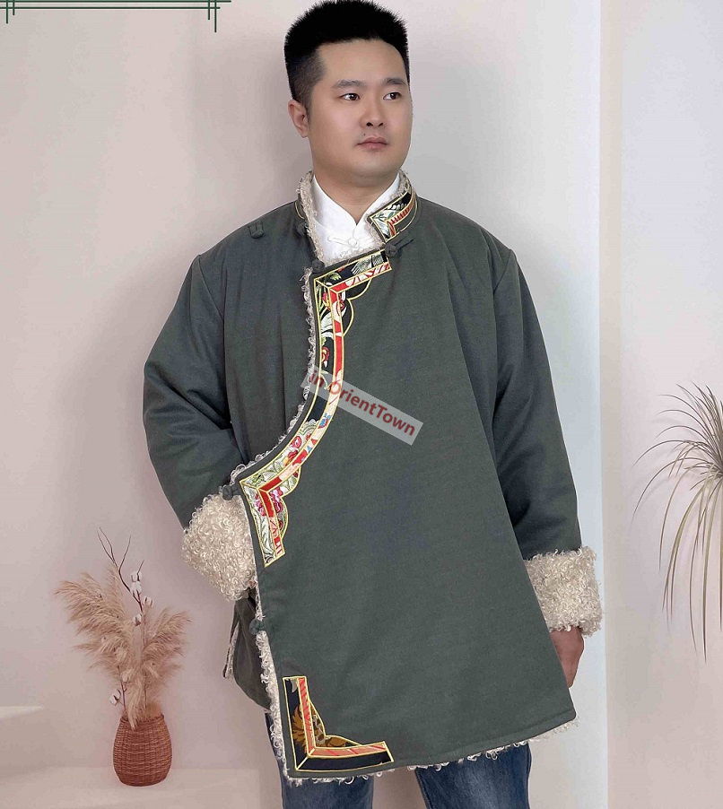 Nepal Bhutan Trend Clothing Men's Embroidered Plush Cotton Jacket Winter Tibet Stage Performance Overcoat Tibetan Ethnic Coat