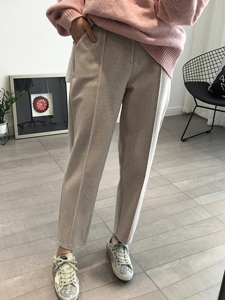 Winter Thicken Women Pencil Pants Wool Pants Female Autumn High Waist Loose Trousers Capris Good Fabric 241031