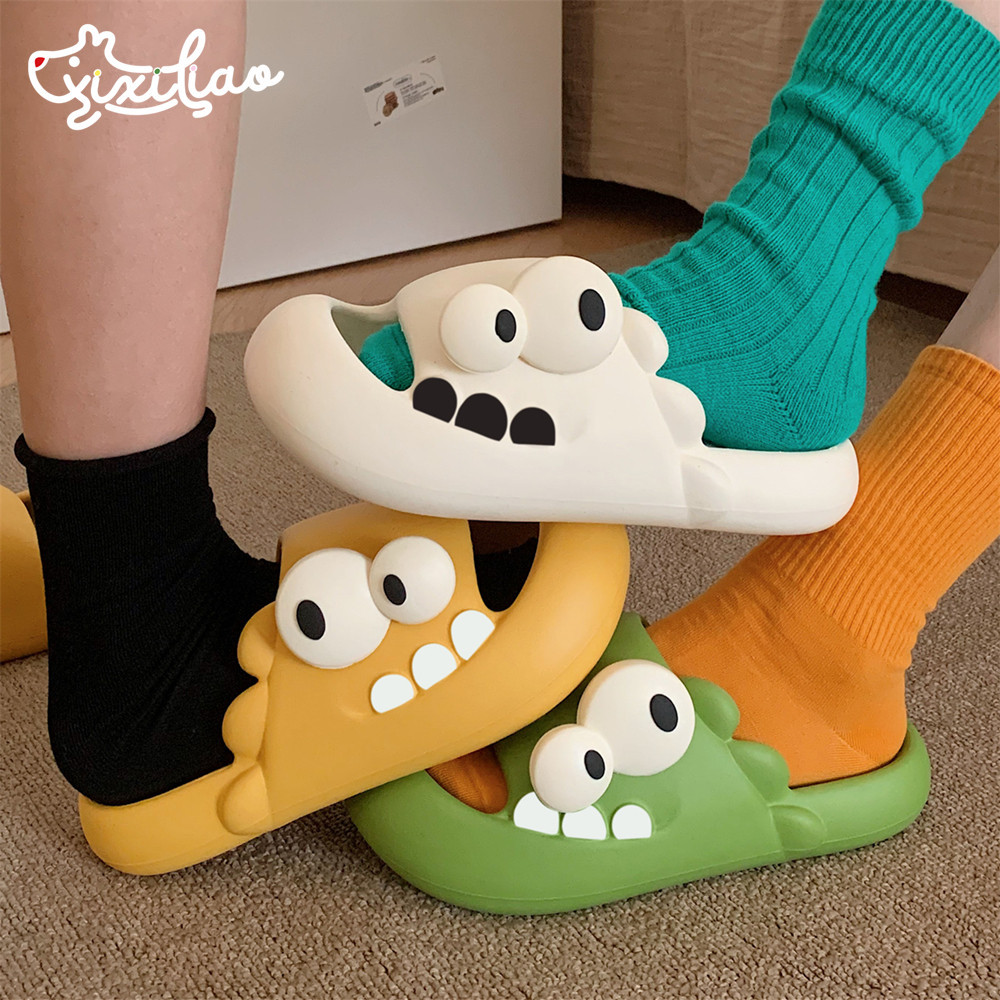Soft bottom home summer slippers female personality funny big eyes dinosaur indoor street sandals girl slippers