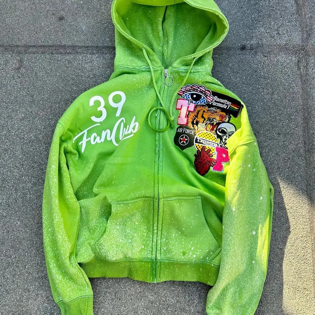 Y2K Gothic Zipper Hoodie Retro Multi Color Pattern n Hoodis Mens Womens Street Harajuku Hip Hop Loose Sweatshirt 241031