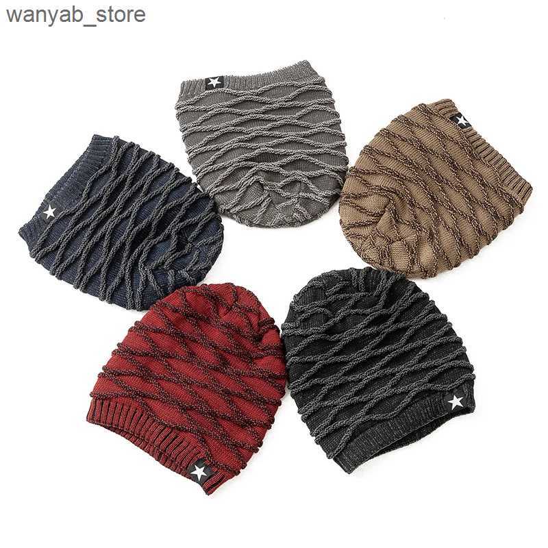 Wide Brim Hats Bucket Hats New Unisex Slouchy Winter Hats Add Fur Lined Men And Women Warm Beanie Cap Casual Five-pointed Star Decor Winter Knitted Ha