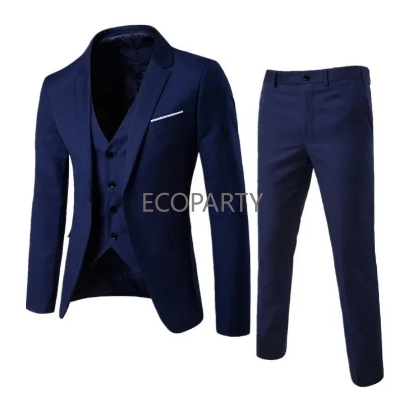 Fashion Summer Thin Formal Set Plus Size For Men is Slim 3 Piece Suit Wedding Party Pants Mens Fit Blazer Ecoparty 241031
