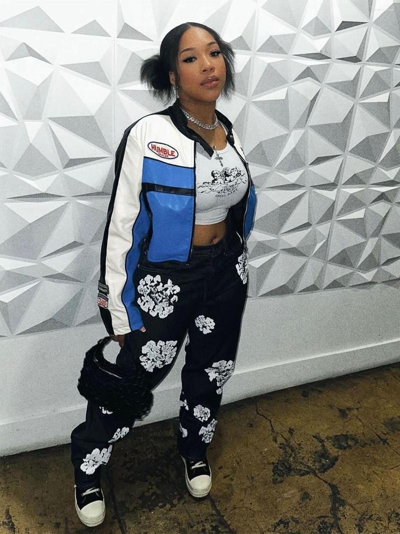 Women's Jeans s Flower Print Jean Pants Oversized Streetwear Straight Casual Men And Women Denim Trousers Z260313