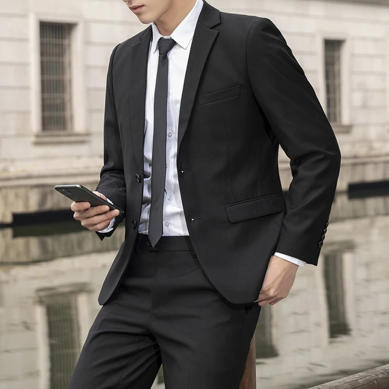 Highquality Professional Business Suit suit Trousers Mens Fashion Wedding Handsome Solid Color Casual Twopiece Set 241031