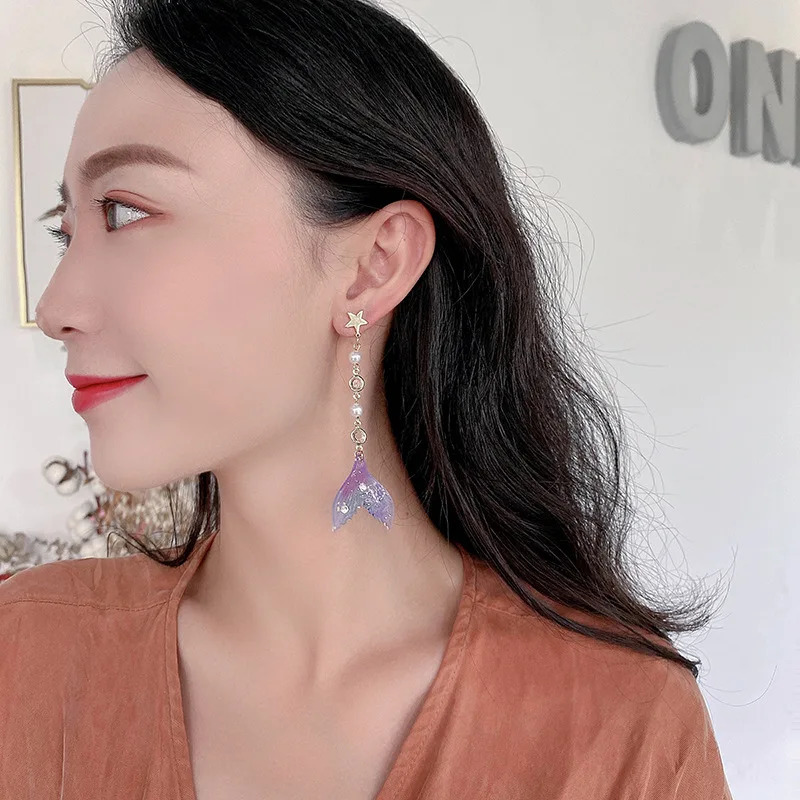 Korean Fishtail Pearl Tassel Earrings For Women Fashion Butterfly Wing Heart Asymmetry Sweet Earring Party Jewelry 241031