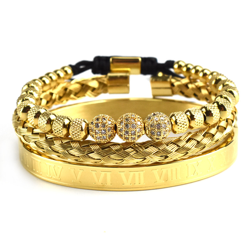 Zirconium ball braided stainless steel Roman numerals zircon twist bracelet designer