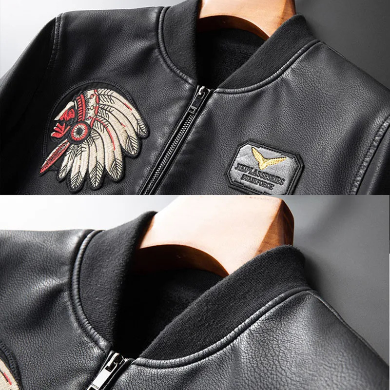 Winter mens leather jacket mens coat mens coat embroidered streetwear casual PU motorcycle jacket mens clothing bicycle jacket A2F35 241031