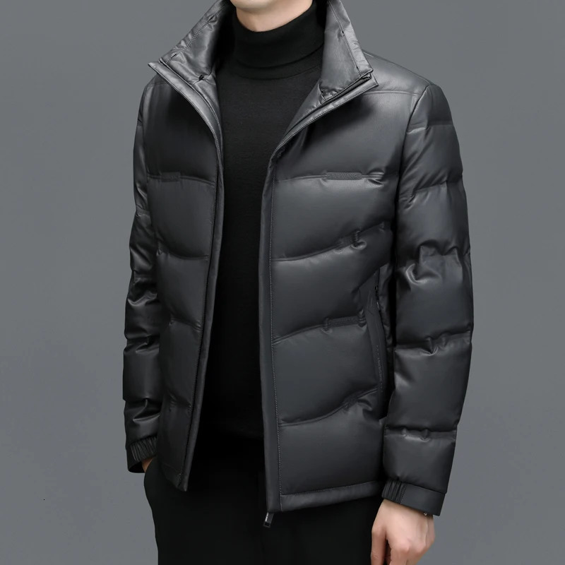 ZDT-8053 Winter Mens Sheepskin Down Jacket Plush Thick Short Wool Stand Collar Casual Leather Coat 241031