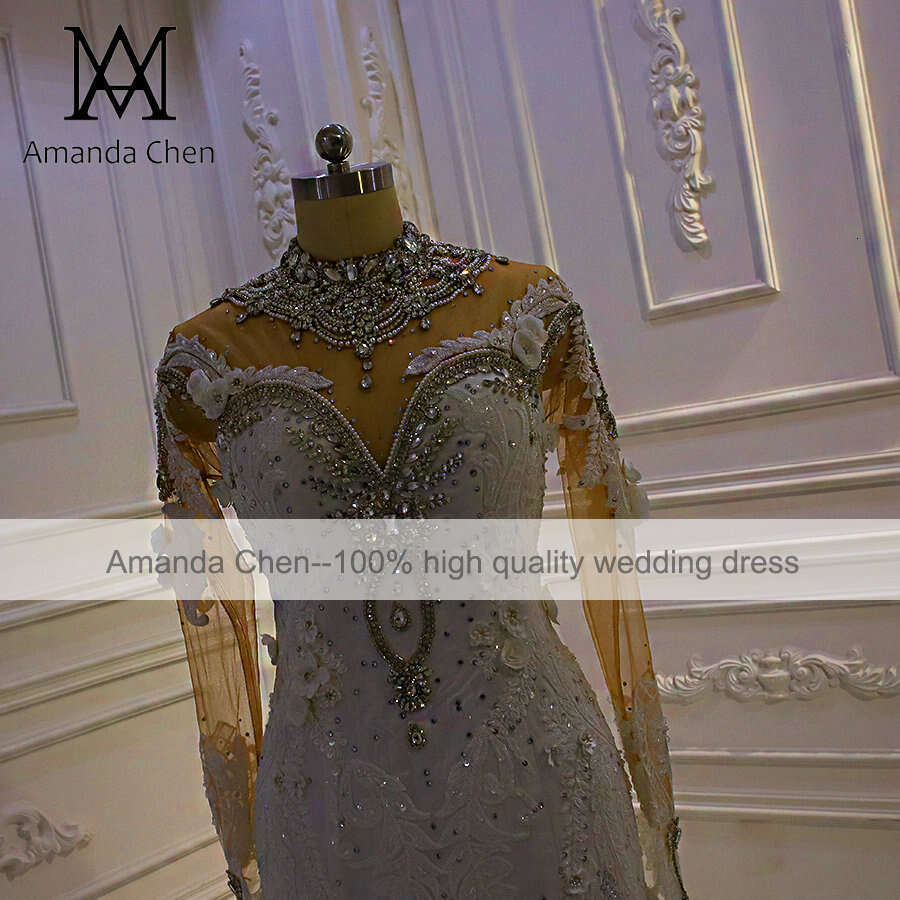 robe femme Full Sleeve Rhie Crystal Mermaid Handmade Wedding Dress