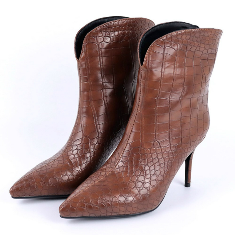Snakeskin Cowboy For Women Sexy White Heels Waterproof Black Yellow Women's Ankle Boots Short Shoes Pointed Big Size