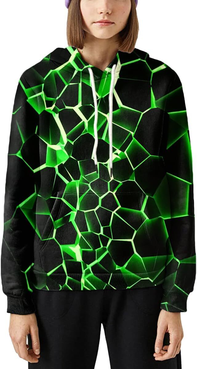 Hoodie for Mens Womens Unisex Graphic Print Hoodies 3D Colorful Novelty Design Long Sleeve Sweaters with Pocket Graphic Trendy Warmth green