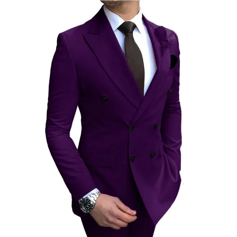 2023 Wedding Suits Men Business Fashion 2 Piece Set Slim Jacket Dress Blazers Coat Pants Trousers Solid Color Double Breasted 241031