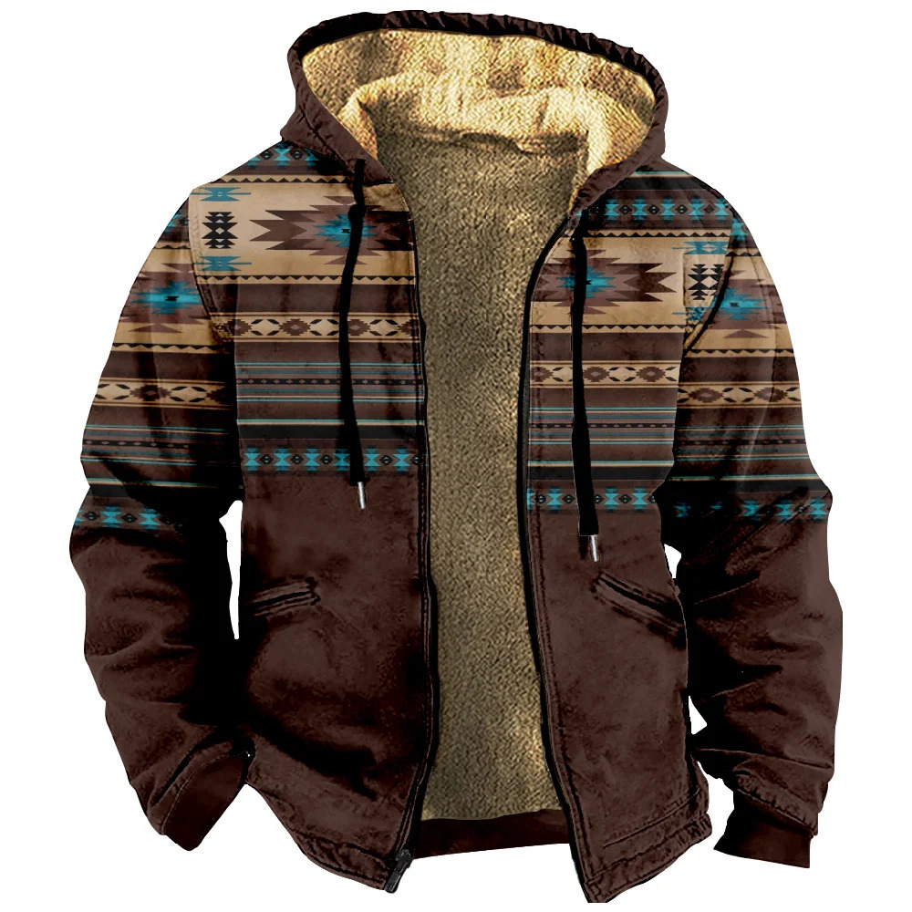 Mens zipper long sleeved hooded jacket tribal Aztec retro casual winter mens/womens sweater jacket 241031