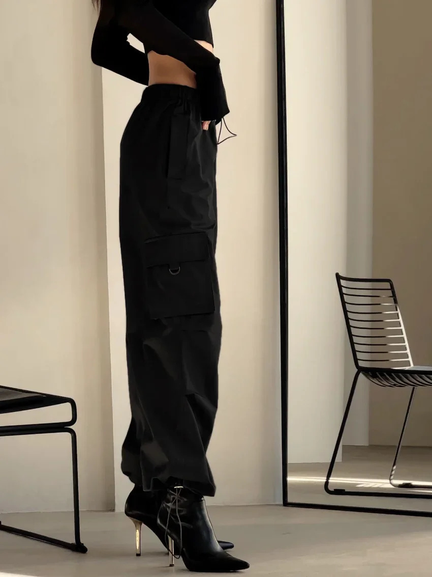 Bornladies Cargo Pants Women 100% Cotton Casual Elastic Waist Loose Baggy Pants Shirring Legs Streetwear Long Trousers 241031
