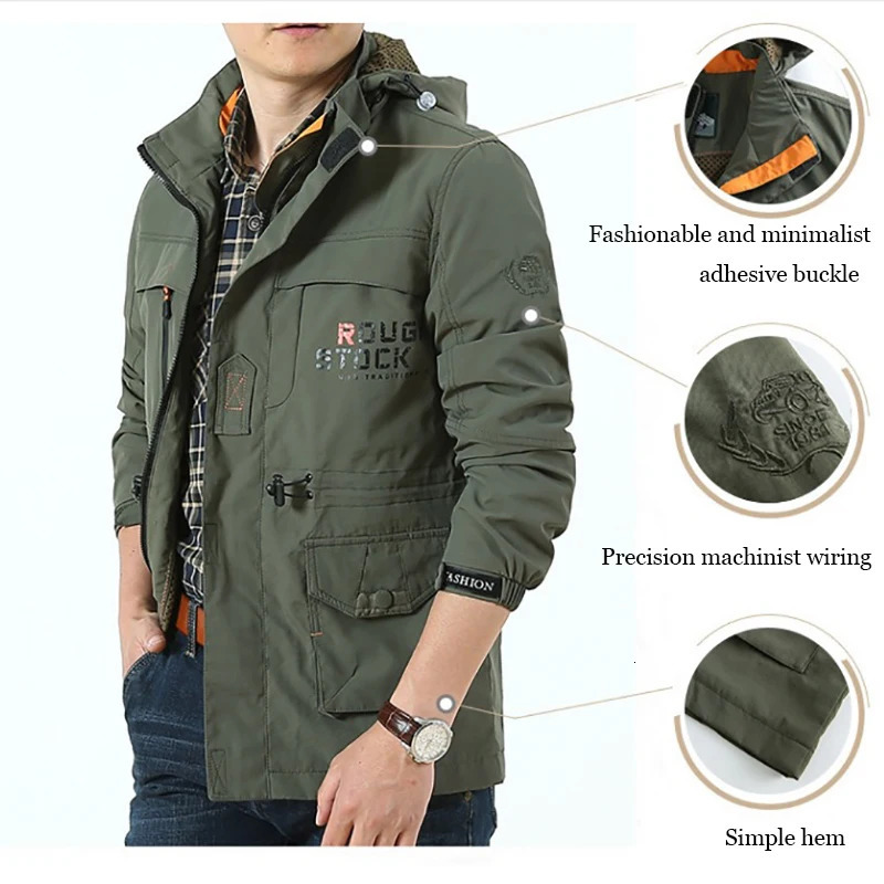 Fashion Mens Jacket Business Casual Windbreaker Hooded Coat Autumn Lightweight Quick Drying Outdoor Trvel Climbing Outwear 241024