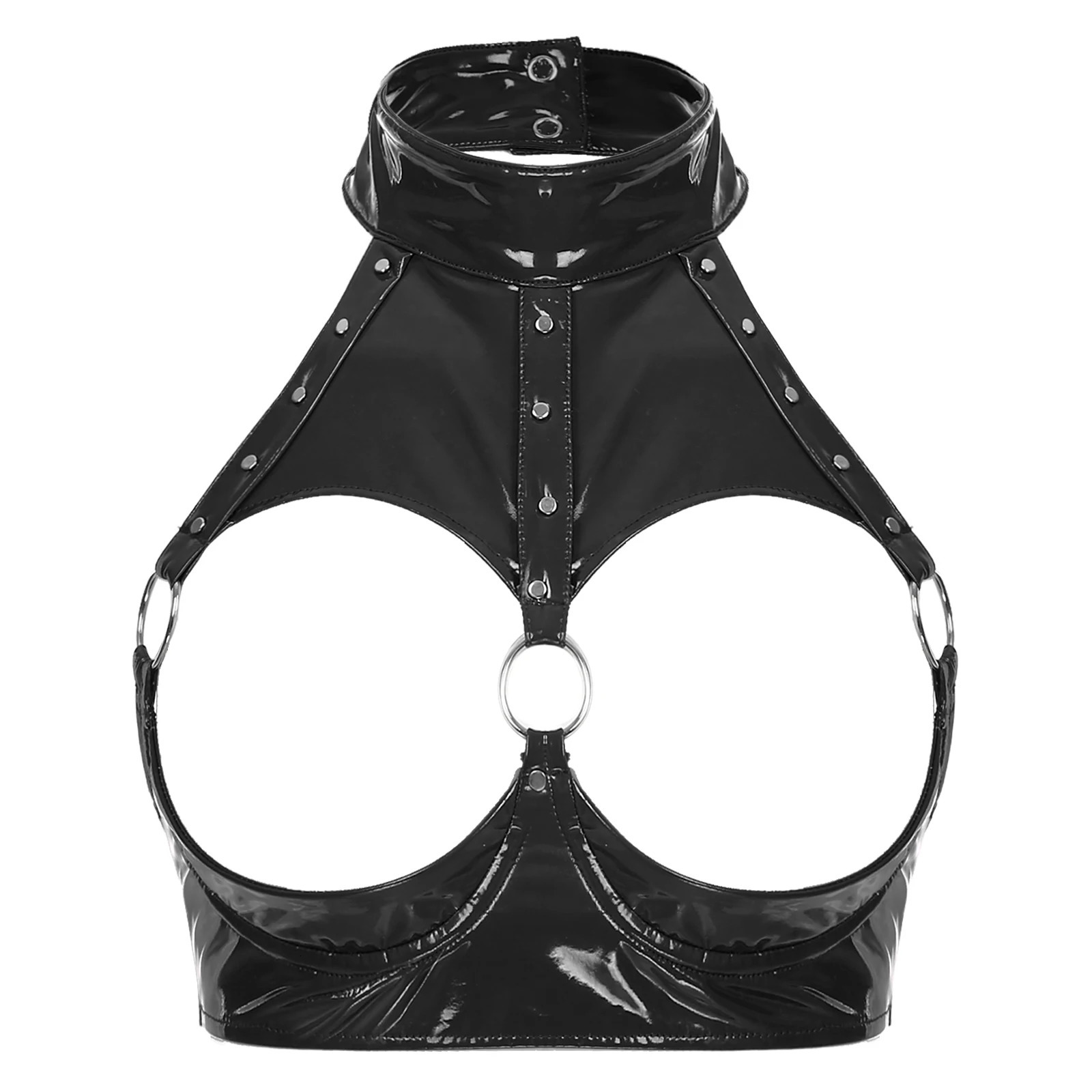 Porn Lingerie Set Woman Garter Patent Leather Wire-free Open Cup Sexy Bra Top with Ruffle Built-in Thongs Garter Belt Mini Skirt 241031