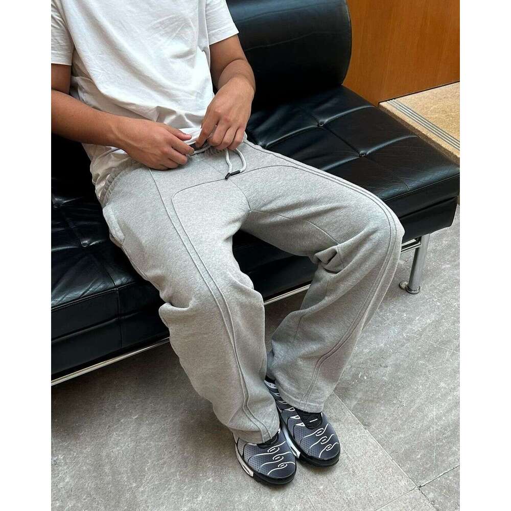 2024 High Street Trendy Straight Casual Pants American Haruku Retro Splicing Oversized Sweatpants Men Personalized Streetwear