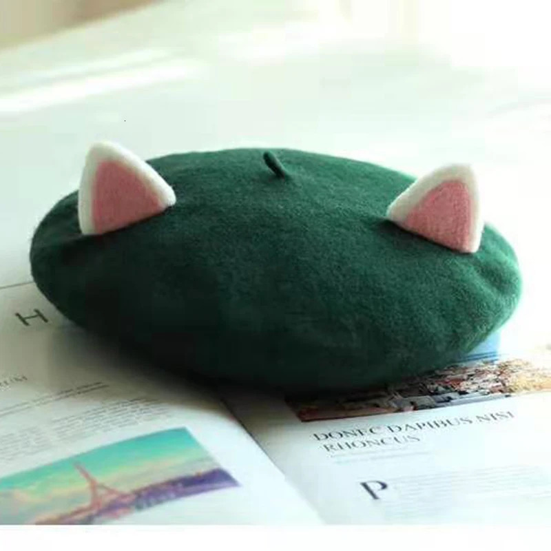 VISROVER Unisex Kid Beret Cute Cat Shape Hat Winter Cap Autumn Punk Rabbit Solid Children Wholesale Gift 241031