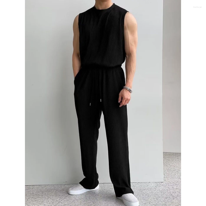 Men's Tracksuits American Men Clothing Ice Silk Vest Trousers Sweatsuit For Two Piece Set Fitness Sleeveless Breathable Gym Tracksuit