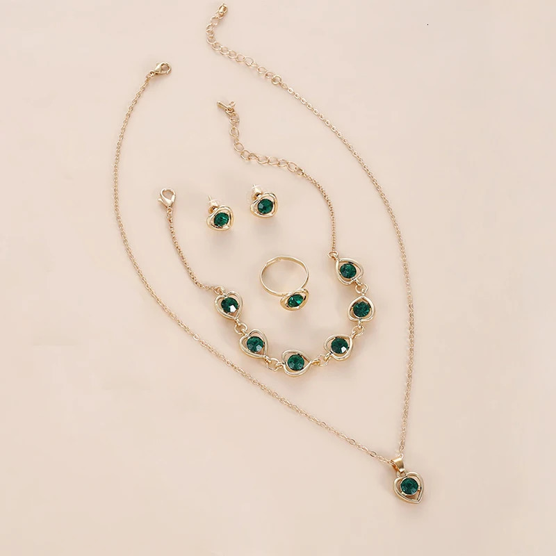 5Pcs Heart shaped Jewelry Set Necklace Ring Earring Bracelet Female Bridal Wedding Accessories Anniversary Gift 241031