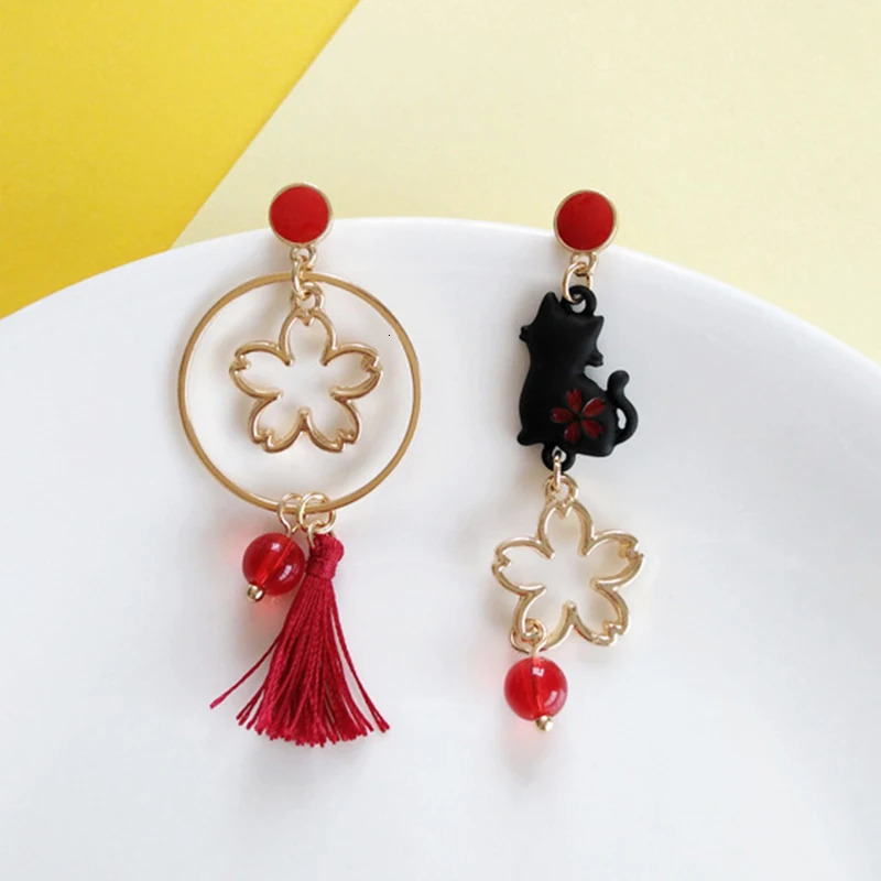 Fashion Flower Cute Animal Cat Dangle Earrings For Women Moon Stars Kitten Flowers Asymmetrical Earring Party Jewelry Gifts 241031
