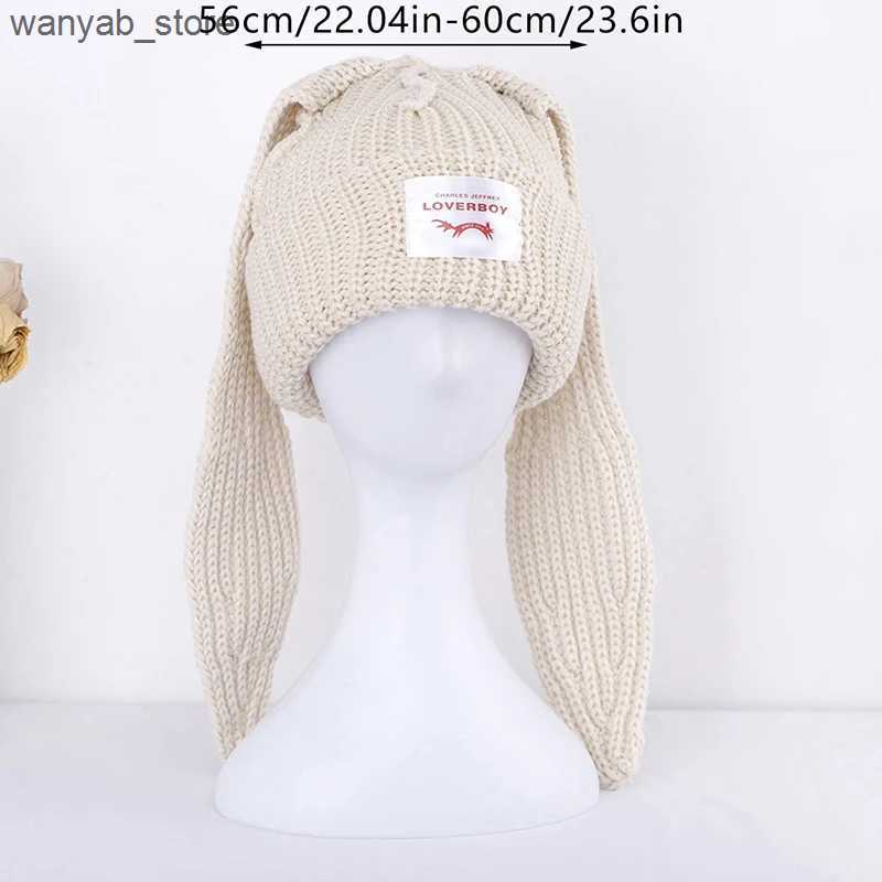Wide Brim Hats Bucket Hats Cute Rabbit Long Ear Hat Knitted Hat Warm Cap Knit Letter Cap Unisex Cap Beanie Long Ear Hat Crochet Knitted Bunny Hat L240