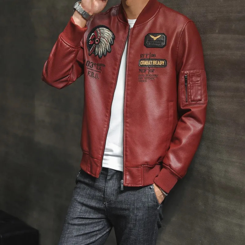 Winter mens leather jacket mens coat mens coat embroidered streetwear casual PU motorcycle jacket mens clothing bicycle jacket A2F35 241031