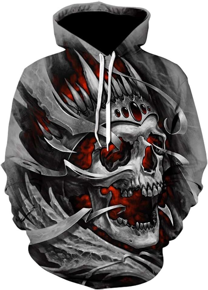 Hoodie for Mens Womens Hoodies Men Skull 3D Graphic Print Sweatshirts Creative fashion Pullover Tops with Pocket Graphic Hoodies sweatshirt Pullover L