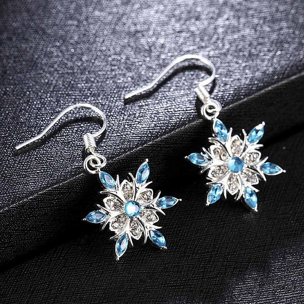 Elegant Blue Snowflake Drop Earring for Women Fashion Crystal Zircon Dangle Christmas Jewelry Accessories 241031