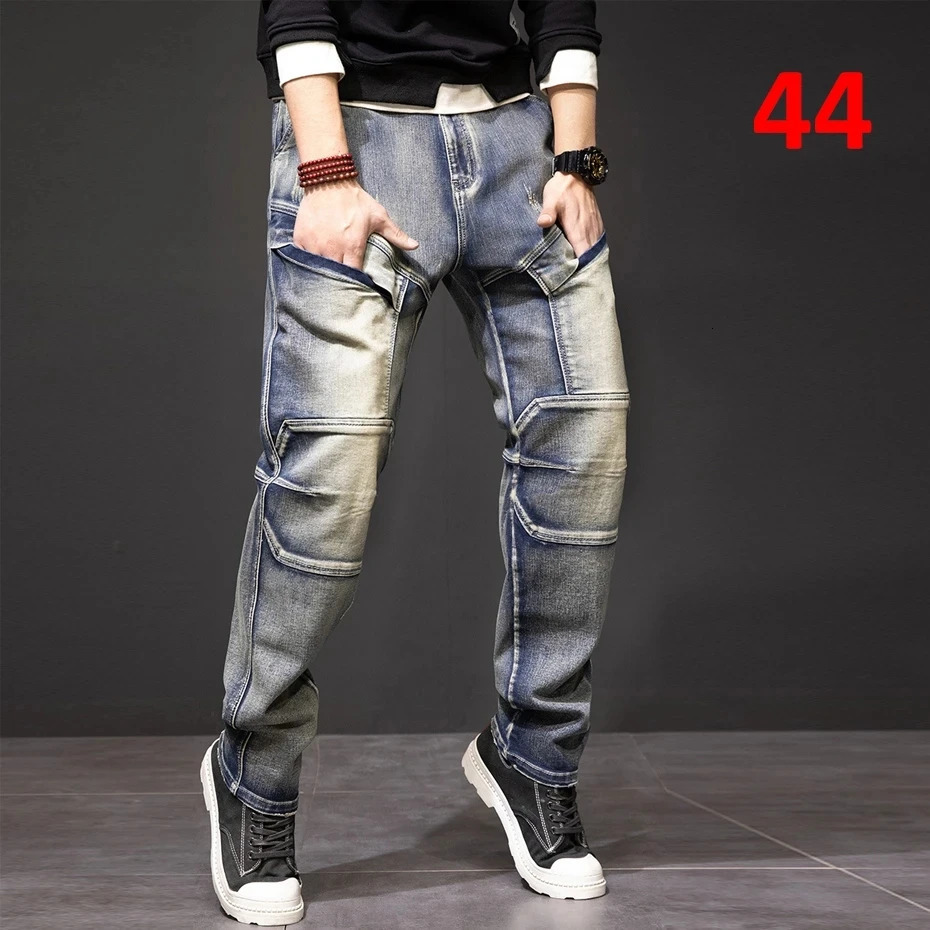 2024 Autumn and Winter Jeans Fashion Street Jeans Mens Retro Punk Jeans Large Size 42 44 241031