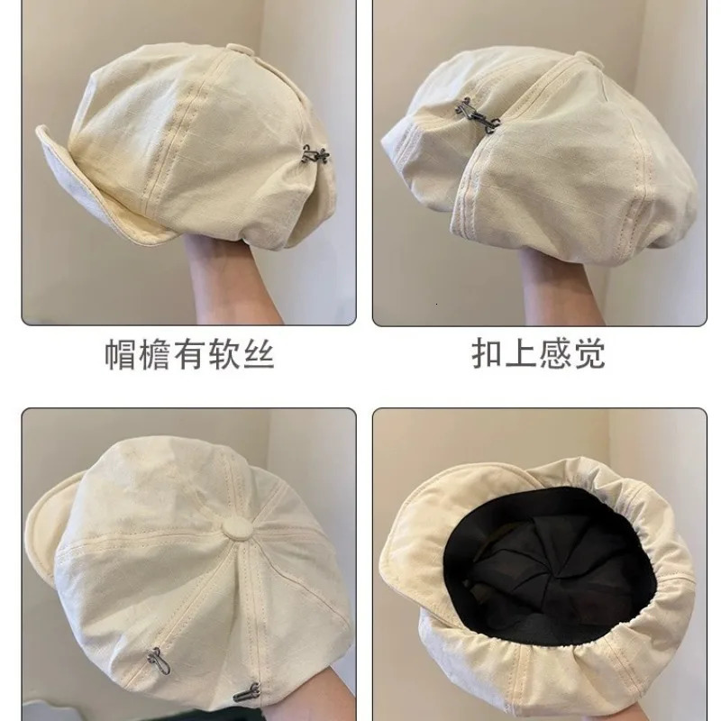 Harajuku Retro Style Oversized Berets Caps for Women in 2024 Spring Summer Fashion Versatile Casual Shortbrimmed sboy Hats 241031