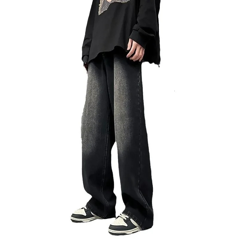 Vintage Mens Jeans Loose Fit Distressed Oversize American Style Casual Draped Wide Leg Dragged Pants Trendy 241024