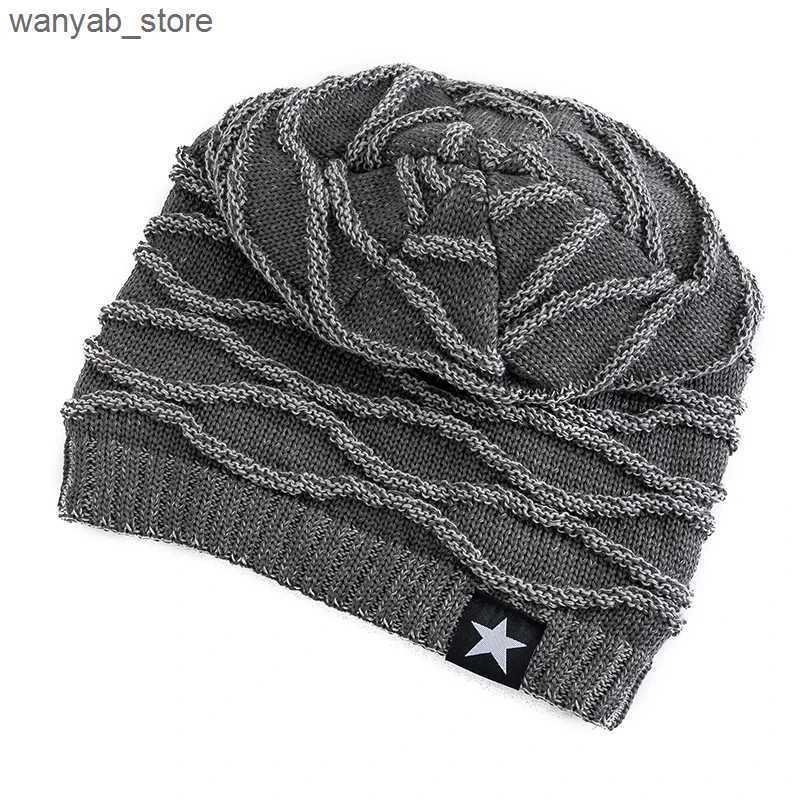 Wide Brim Hats Bucket Hats New Unisex Slouchy Winter Hats Add Fur Lined Men And Women Warm Beanie Cap Casual Five-pointed Star Decor Winter Knitted Ha