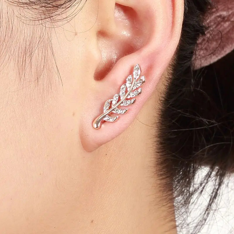 Hollow Out Leaves Earrings for Women Trendy Vintage Crystal Ear Stud Wheat Unique n Silver Golden Color Girl Jewelry Gift 241031