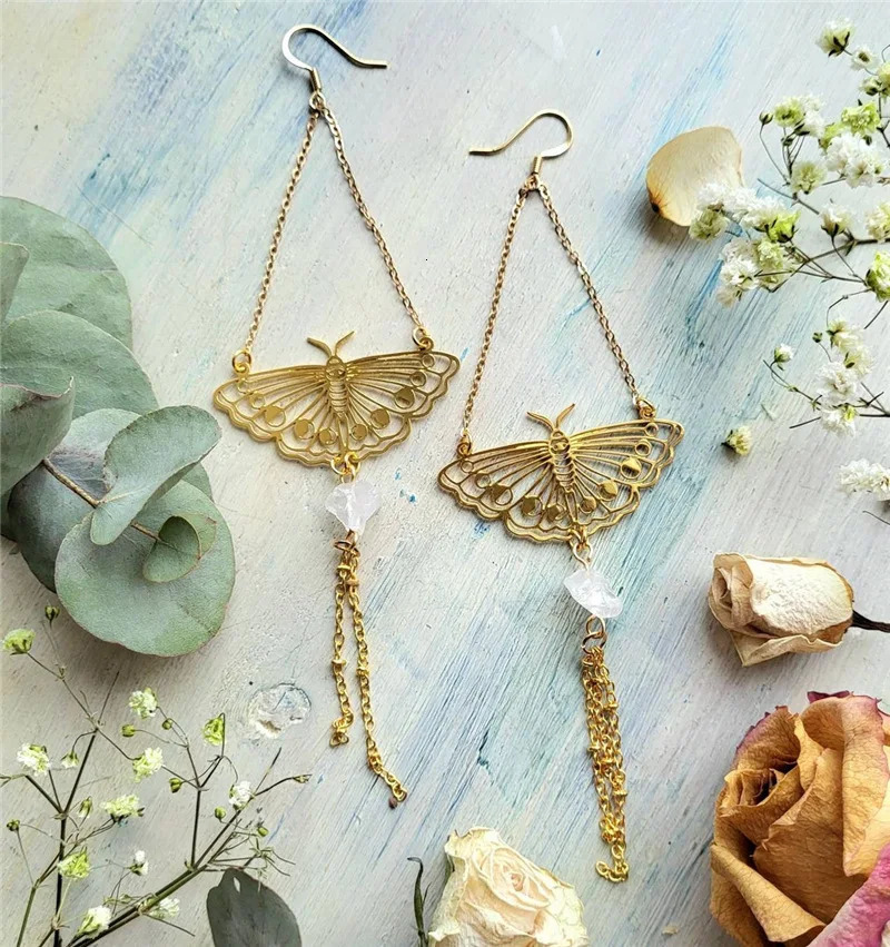 Moth Charm Earrings Jewelry For Women Boho Accessories Hollow Butterfly Pendants Gold PlatedEar Hooks Beautiful Earring 241031