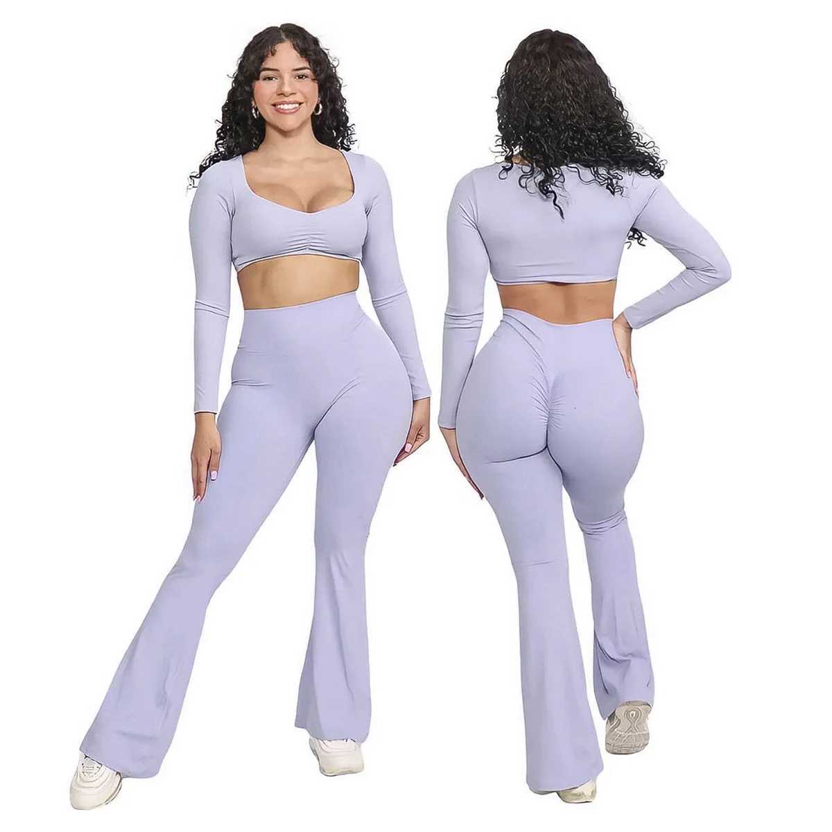 Long Sleeve top Flared Pants Fitness Suits Sell Separately Sports Gym Training Yoga 2 Piece Sets Womens Outfits Workout ClothesXJ250109
