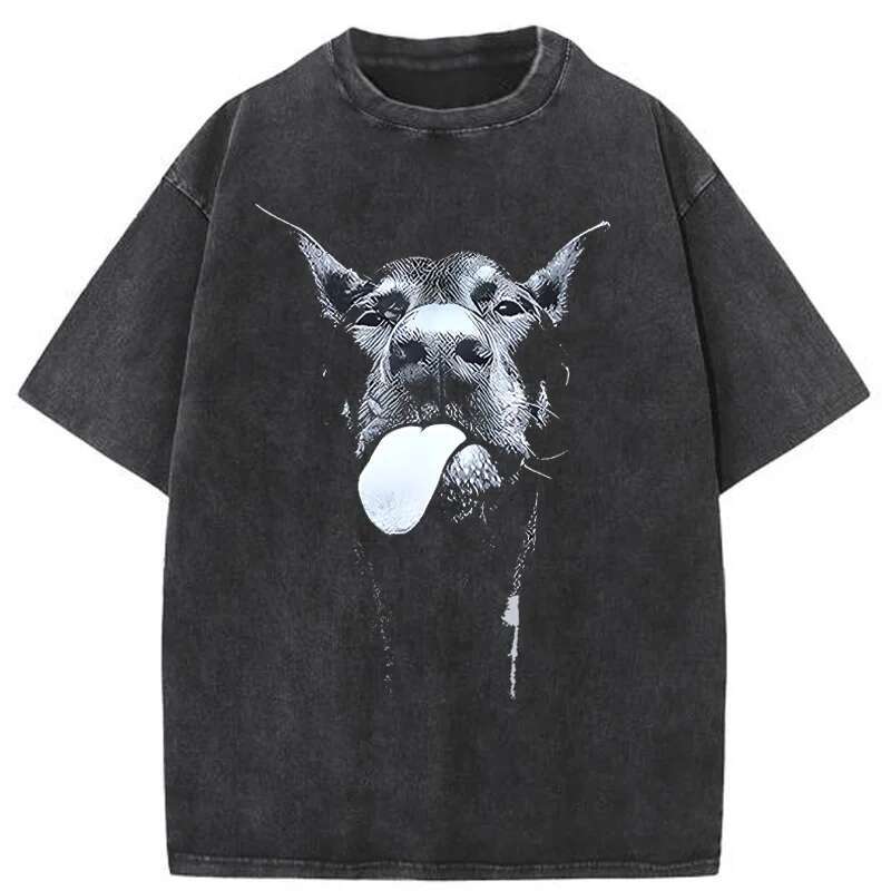Male and female designer T-shirts, Gothic letter dog brand printed T-shirts, hip-hop streetwear, punk summer retro washed oversized T-shirts, men'