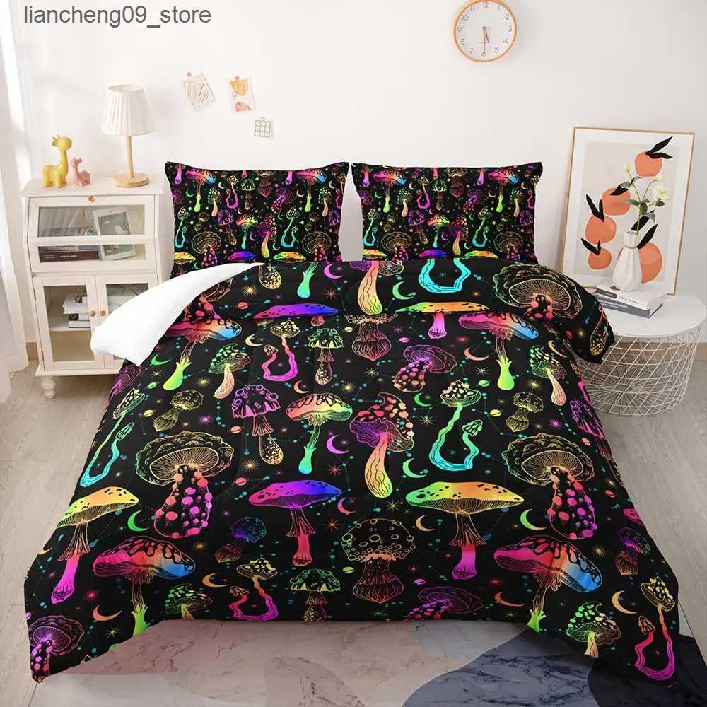 Bedding sets Red Mushroom Kawaii Comforter Set Twin Size Kids Bedding Set Botanical Plant Theme Print Quilt Bed Set for Boys Girls Adults L240910