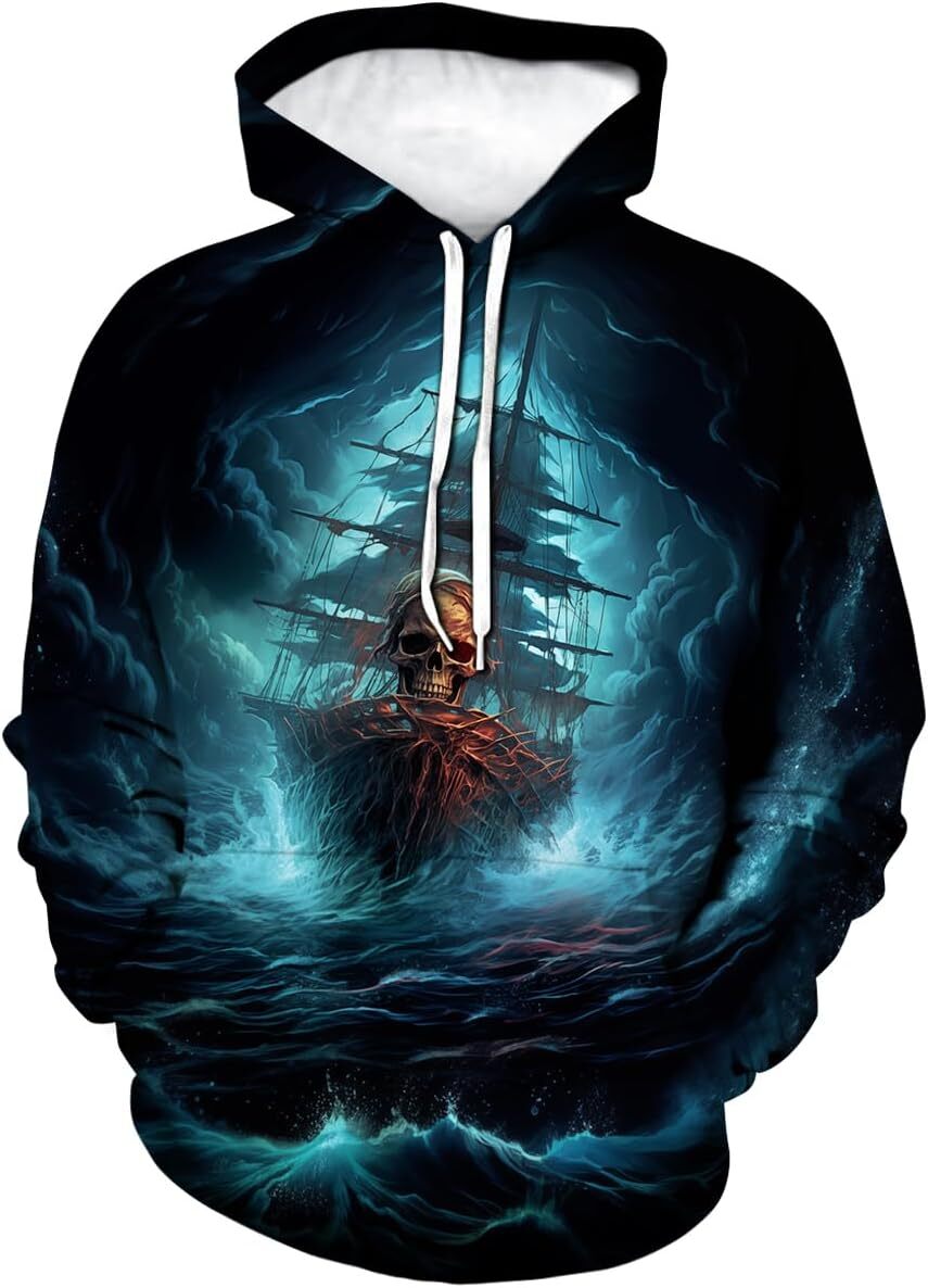 Hoodie for Mens Womens Funny Pirate Hoodie Pirate Ship Graphic Sweatshirt Graphic Creative fashion Hoodies sweatshirt Pullover Long Sleeve