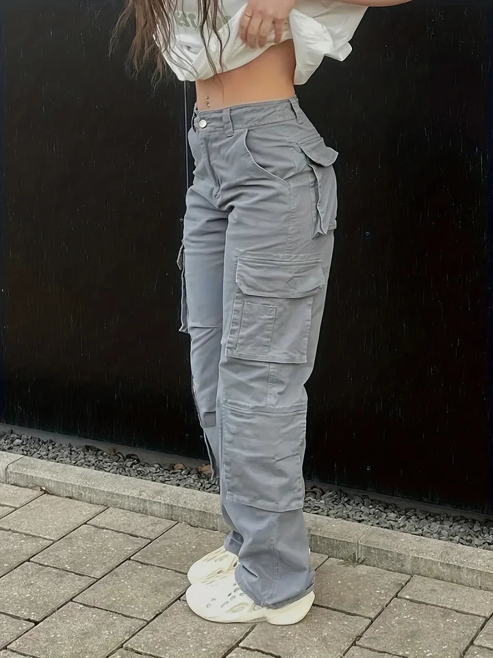 Y2K womens street hip-hop style high waisted fashionable trend workwear denim pants casual pants 241031
