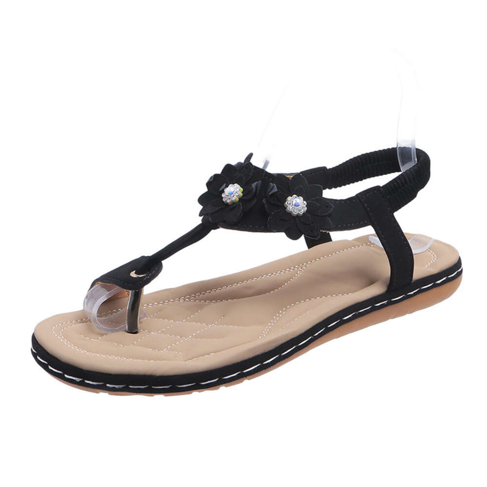 Large size 2024 summer new floral rhinestone clip toe set beach flip flop casual flat Roman sandals ddmythur