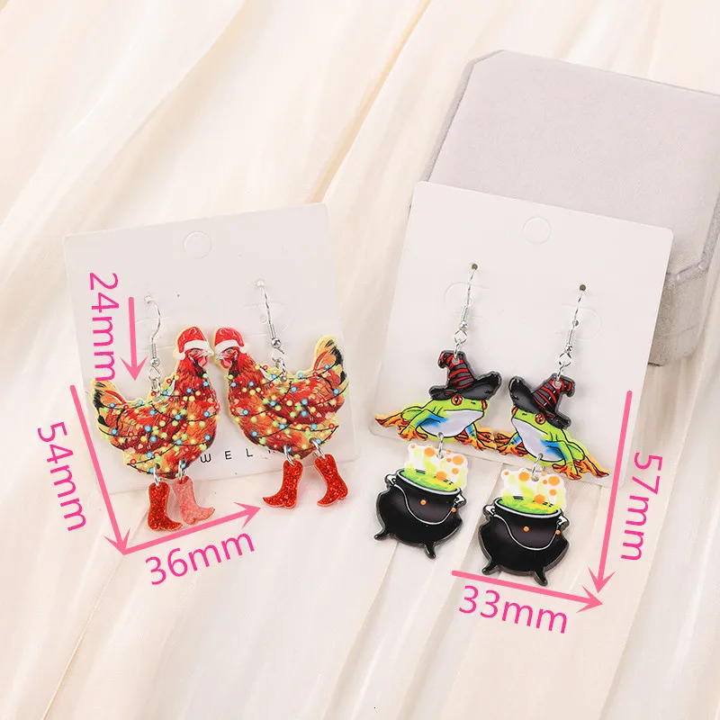 1Pair Christmas Animal Woman Drop Earrings Acrylic Magic Frog Funny Walking Chicken For Girl Birthday Festival Gift 241031