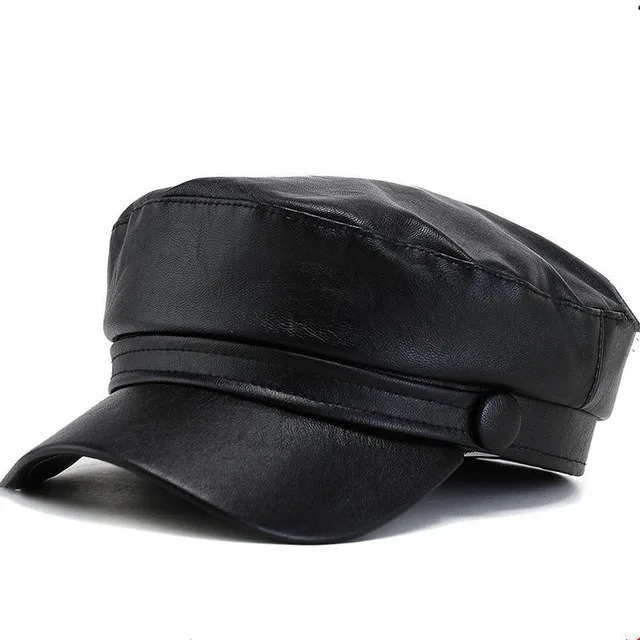 Fashion Pu Leather Flat Top Beret Ladies High Quality Octagon Hat Women Men Casual Trendy Caps 241031