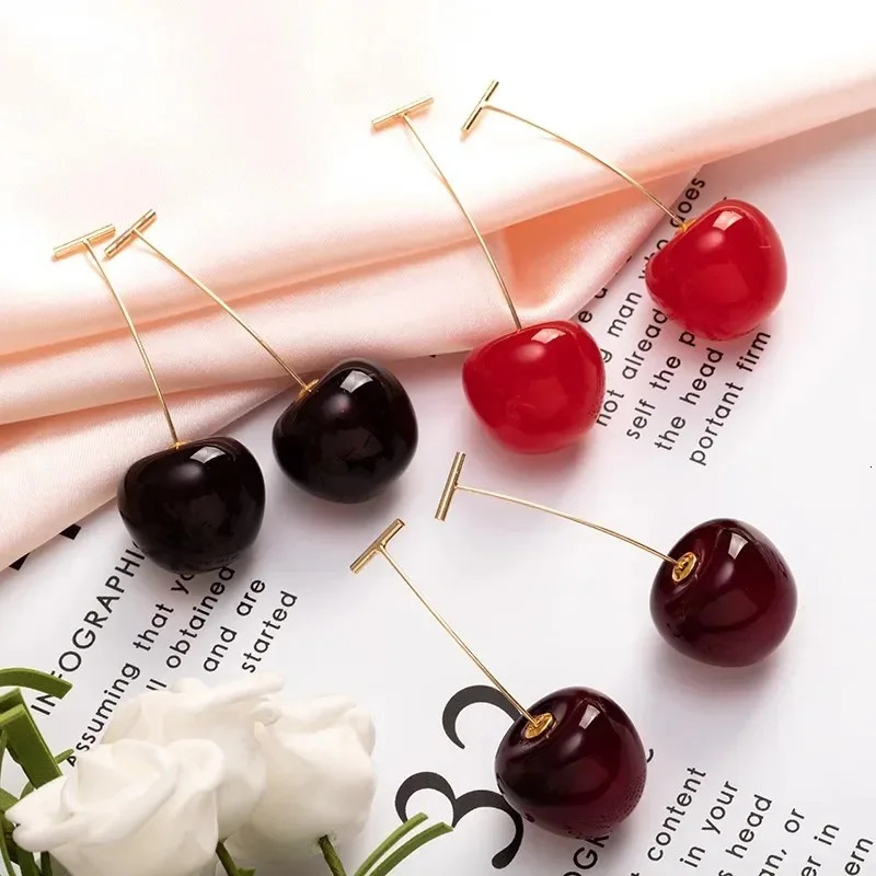 LATS Cute Simulation Red Cherry Earrings for Women Girl Sweet Resin Earring Student Fruit Fashion Jewelry Gift 241031