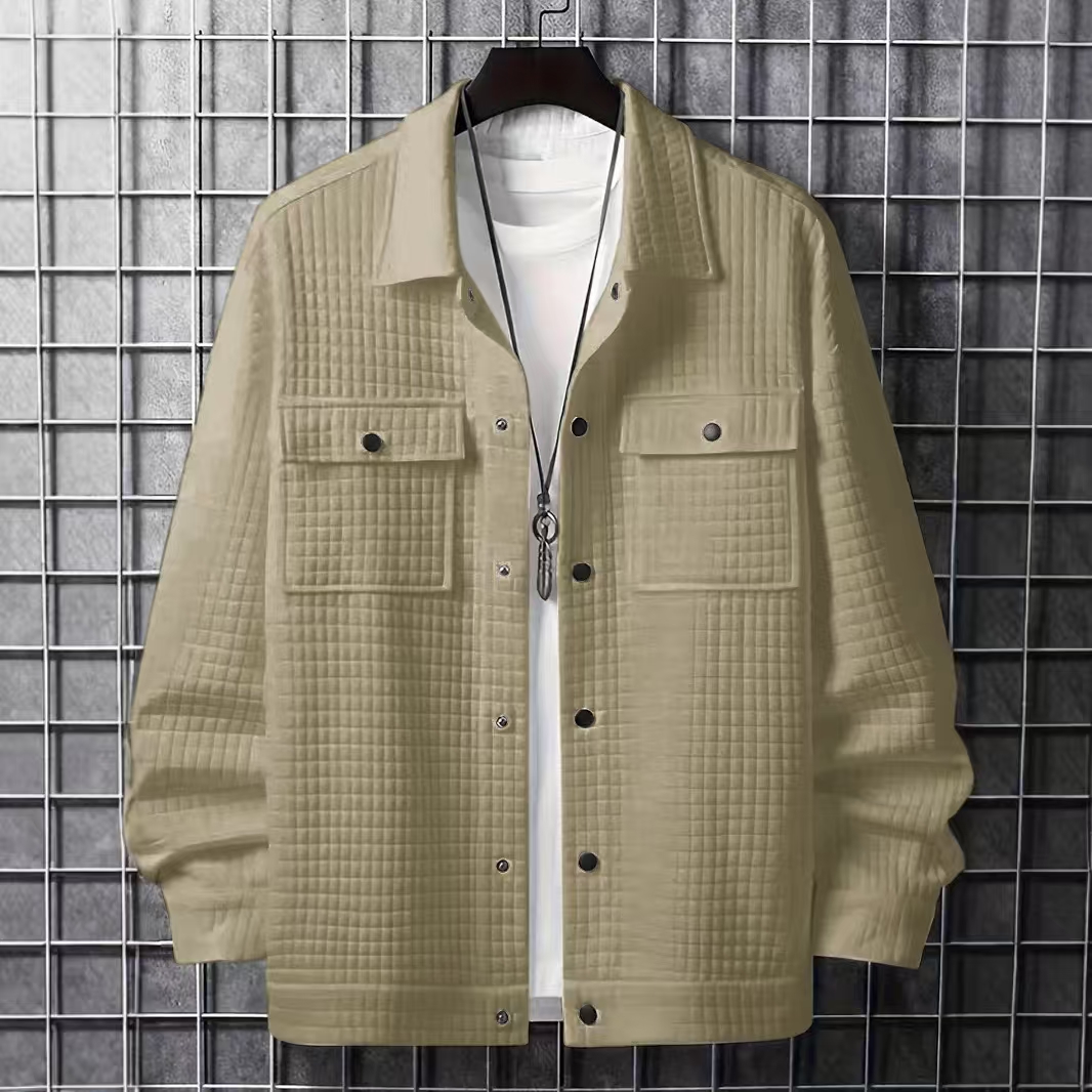 Men's casual jacquard plaid loose designer coat shirt in spring and autumn