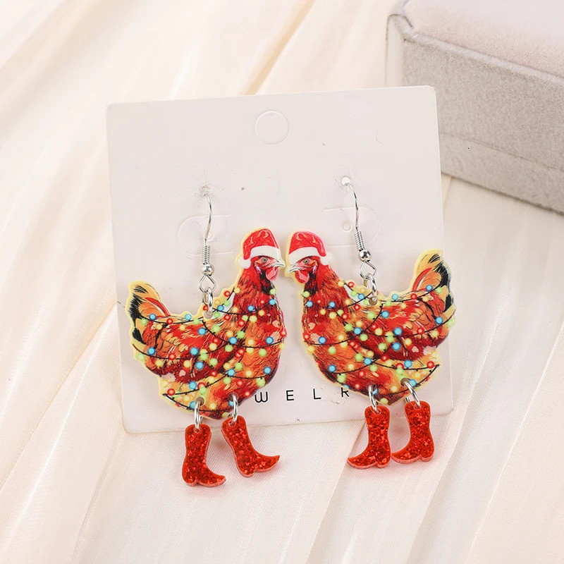 1Pair Christmas Animal Woman Drop Earrings Acrylic Magic Frog Funny Walking Chicken For Girl Birthday Festival Gift 241031